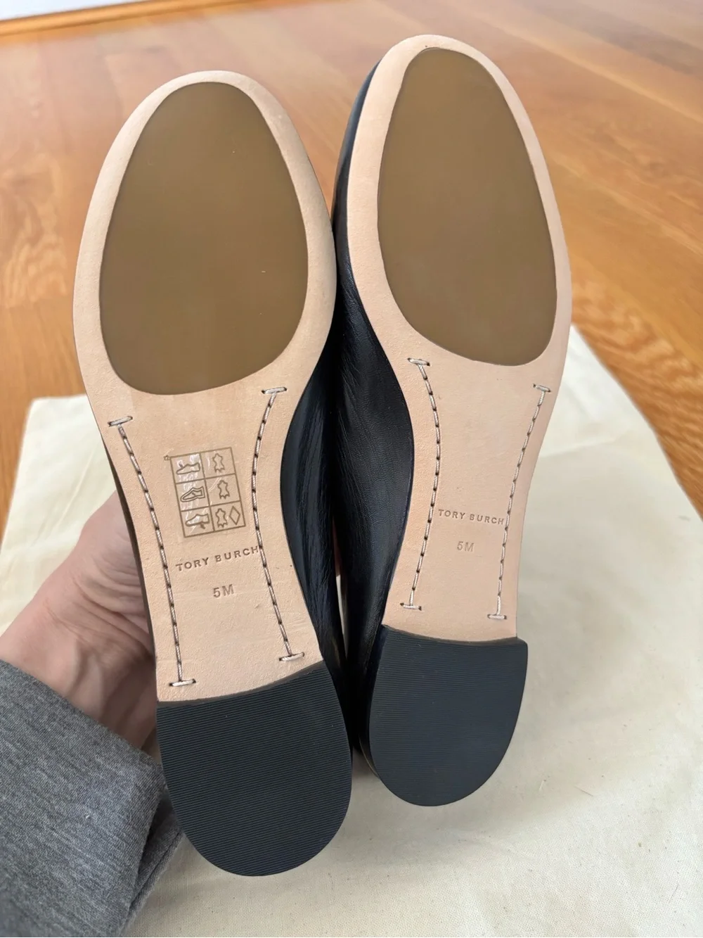 Brand New Tory Burch Black Leather Ballet Flats with Gold Medallion-Never worn